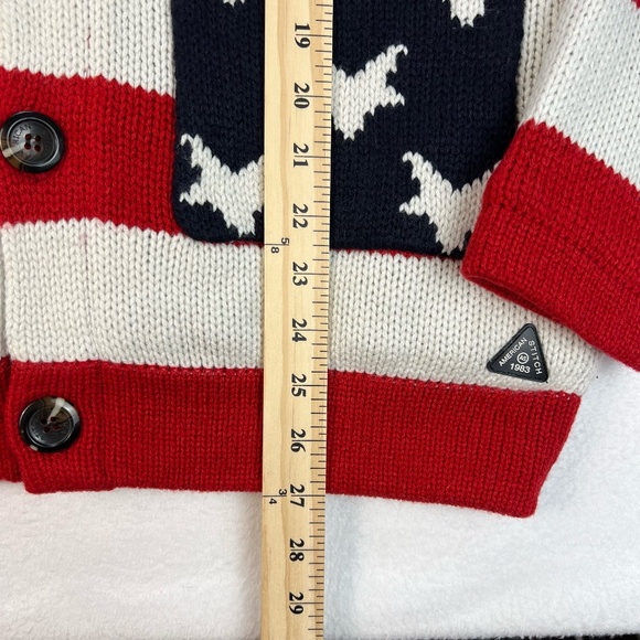 American Stitch Mens Cardigan Sweater Jacket American Flag Stars Shawl Collar S - Picture 15 of 16